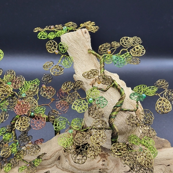 Bonsai Wire Tree , Joshua Tree of Life Copper & Green Wire on Driftwood - Picture 3 of 9